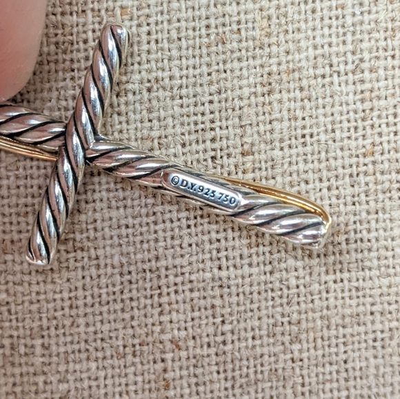 ⚡SOLD⚡David Yurman Crossover Cross 925 Sterling Silver Necklace w. 18k Gold - Picture 4 of 6